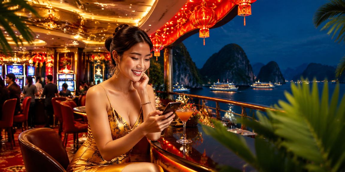 Người dùng đặt kèo thể thao trên điện thoại trong không khí lễ hội tại Hạ Long